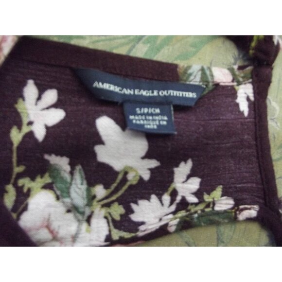 American Eagle Blouse Small Burgundy Wine Pink Floral off cold shoulder v-neck - Picture 5 of 14